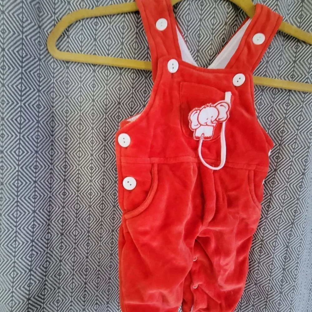 Rare Vintage Mother’s Touch Red & White Baby Jumper Overalls 3-6 Months